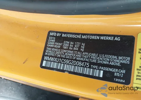 2016 Mini Hardtop Cooper from USA, damaged, VIN WMWXU1C59G2D08475